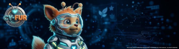 A cute, futuristic fox character in a high-tech space helmet and glowing armor stands against a digital circuit-board backdrop, with the "CY-FUR" logo and "SOLANA COIN" text visible on the left. The image perfectly matches the post's theme, embodying the "Space Adventurer" mascot of the $CYFUR meme coin the author enthusiastically endorsed.