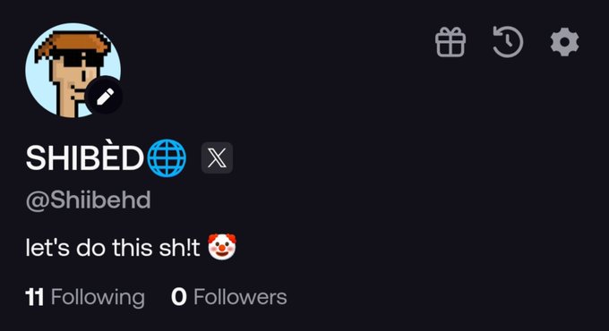 A Twitter/X profile screenshot for user "SHIBĘD" (@Shiibehd) featuring a pixelated avatar wearing sunglasses, with the bio stating "let's do this sh!t" alongside a panda emoji, showing 11 Following and 0 Followers—aligning with their post announcing they've joined the Fomo trading app and inviting others to join via their referral link.