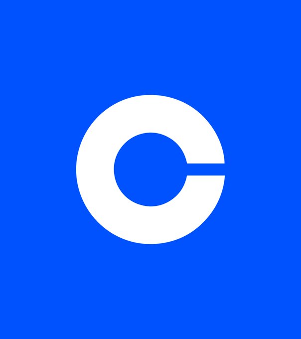 A blue square logo featuring a stylized white letter 'C' with a horizontal line through it, likely the Coinbase logo.