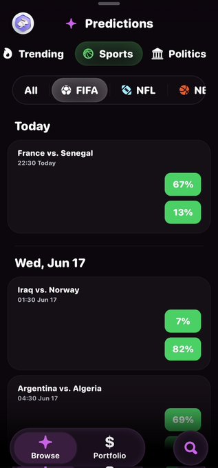 The image shows a cell phone screen displaying information about sports events. The main focus of the display is the predictions for the day, which include soccer games between Argentina and Brazil as well as other sports. There are also forecasts for football matches and other sporting events. The user can access this information by using an app called @rainbowdotme wallet on their phone.