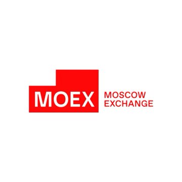 The red and white logo for "MOEX MOSCOW EXCHANGE" displayed on a white background.