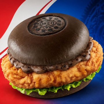 A bizarre "Oreos Chicken Sandwich" featuring a chocolate Oreo cookie as the bun around fried chicken and lettuce sits against a red and blue background. The image humorously illustrates the "The market will regulate itself!" meme by portraying the market's regulation as an absurd, nonsensical concoction—an ill-fitting combination that defies logic and appetite alike.