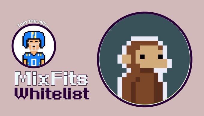 A graphic for 'MixFits Whitelist' featuring a pixel-art football player with the text 'Join the mix...' alongside a pixel-art monkey avatar.