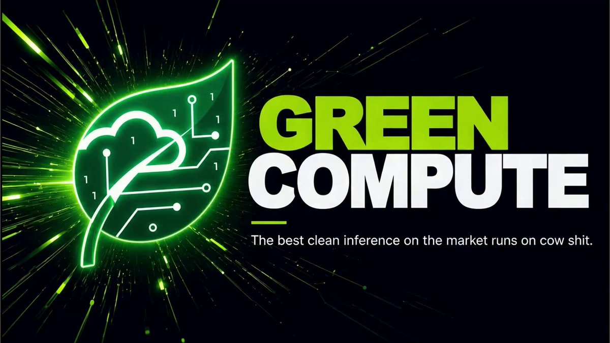 The image features a logo for a company called "Green Compute" that specializes in creating green technology. The logo includes a green leaf with a neon glow, symbolizing the company's focus on sustainability and innovation. Below the logo, there is text that reads "Green Compute", indicating the name of the company. Additionally, there are numbers displayed below the logo, which could represent milestones or achievements related to the company's growth in the first month of operation. The image also includes a reference to a post about Bittensor and the company's revenue generation, suggesting that they have made significant progress in their business model.
