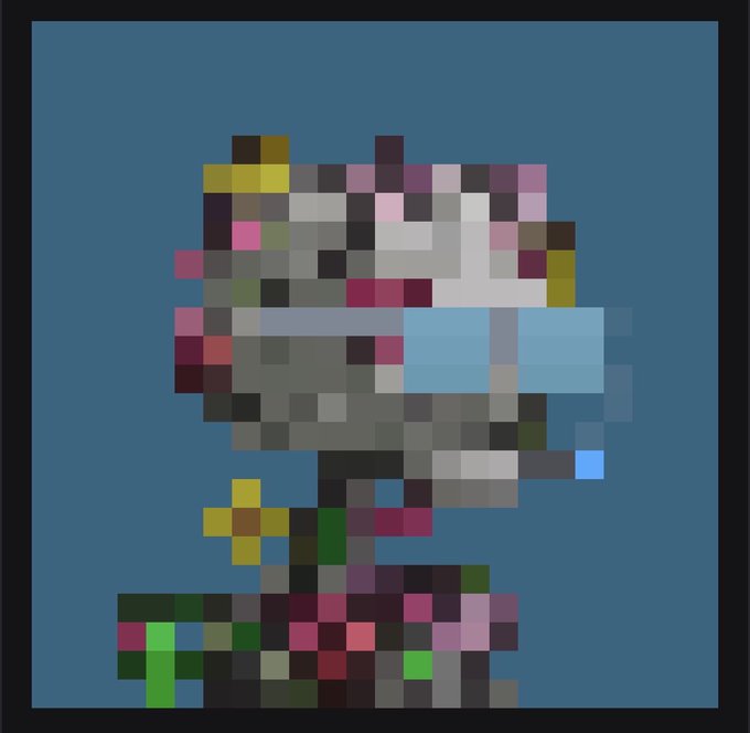 Heavily pixelated/mosaic image of what appears to be a cartoon character, possibly SpongeBob SquarePants, on a dark blue background.