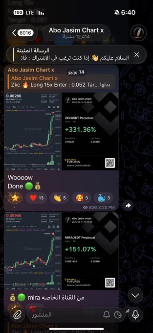 This is an image of a cellphone screen displaying information about the Abojsim Chart X, which shows that Abojsim has been trading $117% againstETHFI with a 0.87% long term gain/loss ratio and a 0.76% rendering score. The post in the image also says "صفقة اليوم إلافة يعود الشربعة : t.me/abojasimp". Focus on what is being said about this chart and its relationship to other charts shown in the image.