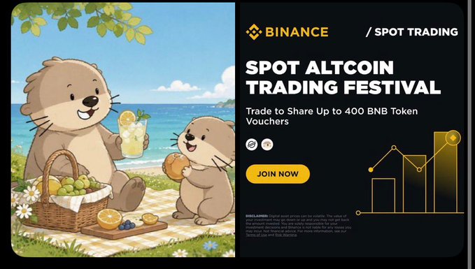 The image features an advertisement for a Spot Altcoin Trading Festival, which is being held at a beach resort. The festival aims to promote the use of altcoins as a means of investing and trading. The poster includes two cartoon bears sitting on a picnic blanket with various fruits such as oranges and bananas. One bear holds an orange while another has a banana in its paws. The text on the poster highlights that joining the festival can potentially increase one's chances of winning $HAEDAL/USDT, which is the altcoin being promoted.