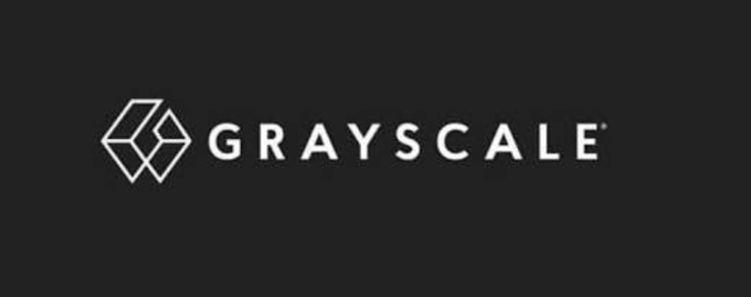 The Grayscale logo featuring a geometric diamond-like symbol alongside the brand name "GRAYSCALE" in white text on a black background.
