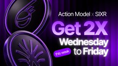 A promotional banner advertising 'Action Model - SXR' with 'Get 2X Wednesday to Friday' text displayed in glowing purple text against a dark background.