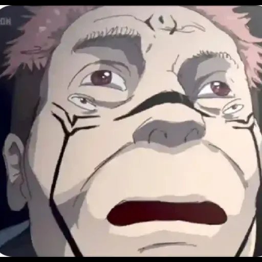 A close-up anime still of an older man with grey hair and multiple eyes across his face, looking shocked with his mouth open.