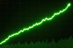A glowing green digital line chart trends sharply upward on a dark grid background, symbolizing a rapid price surge. The visualization aligns with the post's theme, capturing the excitement of crypto and XRP holders witnessing significant gains.