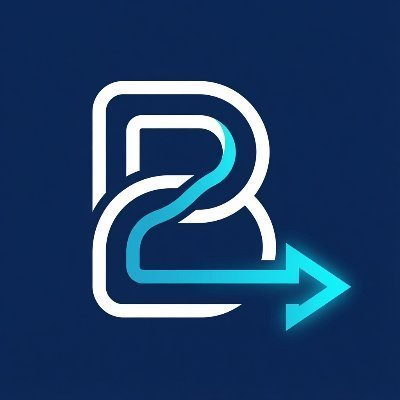 A stylized logo on a dark blue background depicting two intertwined white and light blue "R" letters forming an arrow pointing right.