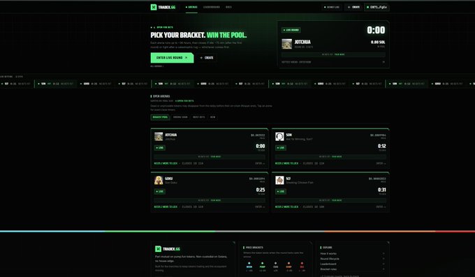 The image shows a screenshot of a website for trading games, such as "solana", with various details about gameplay, including information about bracket picks and prizes. The main focus appears to be on an event called "PumpFun", which is a type of PvP game where players compete to win the pool by providing their best strategies against other players. The image suggests that there are currently two days left before the event starts, and it encourages users to participate in the upcoming game or trade items for better chances at winning.