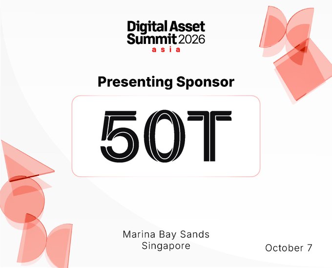 Digital Asset Summit 2026 Asia announcement featuring presenting sponsor 50T, taking place at Marina Bay Sands, Singapore on October 7.
