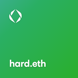 Minimalist green logo design for 'hard.eth' featuring a white leaf-like emblem in the upper left.