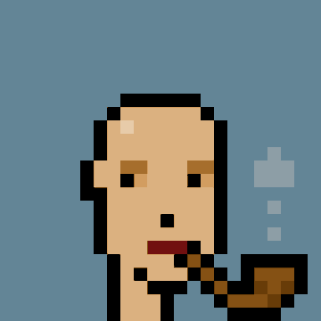 A pixel art CryptoPunk character smoking a pipe, representing one of a matching set sold, with the post noting the sale of single-attribute "pipe" punks facilitated by @eli_schein.