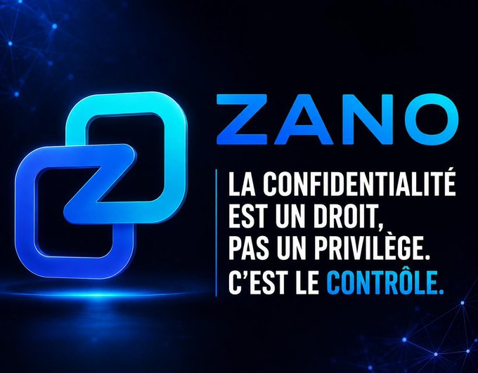 A Zano cryptocurrency advertisement in French reads 'LA CONFIDENTIALITÉ EST UN DROIT, PAS UN PRIVILÈGE. C'EST LE CONTRÔLE.' meaning 'Privacy is a right, not a privilege. It's control.'