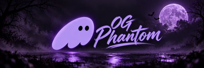 Purple Halloween-themed banner featuring a ghost logo and 'OG Phantom' text, set against a spooky background with a full moon and bats.