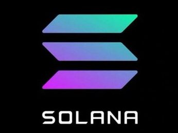 The Solana logo is displayed, featuring a colorful gradient emblem above the word 'SOLANA' on a black background.