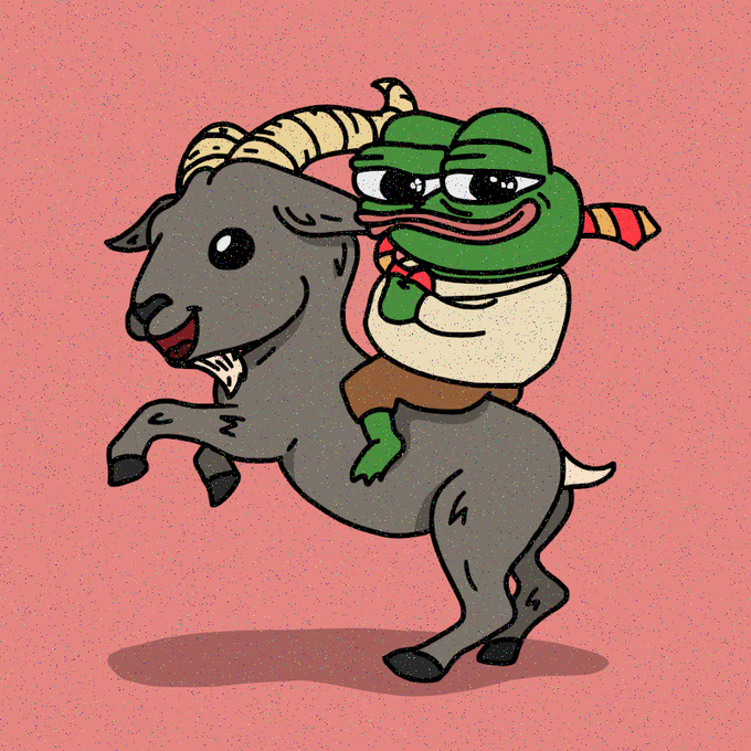 The image features a cartoon goat riding a horse, with a frog sitting on top of the horse's back. The scene appears to be set against a pink background, which adds a whimsical touch to the overall composition. The caption provided seems unrelated to the main subject matter and does not provide any relevant information about the image or its context.