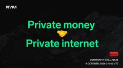 A dark promotional graphic for NYM reading 'Private money ♥ Private internet' in green text, with 'COMMUNITY CALL #249' and 'OCTOBER 2024 | 16:00 UTC' displayed at the bottom.