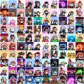 A low-resolution, pixelated image displays a dense grid of many small, colorful figures or icons.