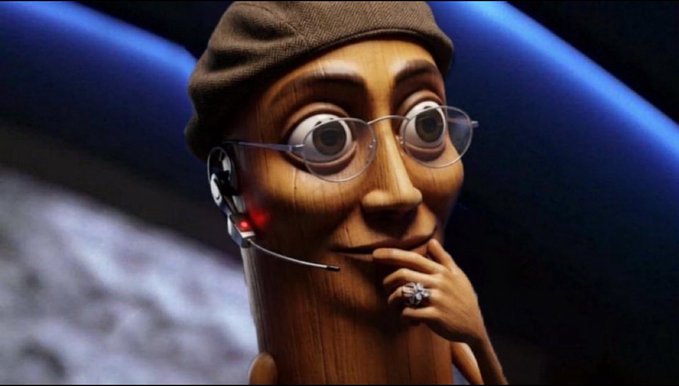 An anthropomorphic wooden character wearing a beret, glasses, and a headset with a red light appears thoughtful, with one hand resting near its mouth displaying a ring. The scene appears to be set in a studio with a moon-like backdrop, fitting the post's promotion of $TripleT as a rising meme coin.