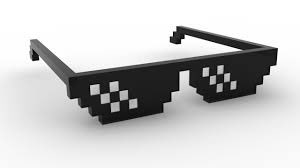 A pair of pixelated black 'thug life' sunglasses with stepped, 8-bit style lenses.