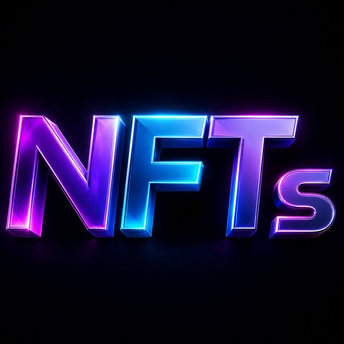 A glowing 3D "NFTs" text logo with purple and blue neon styling against a black background, visually representing the upcoming NFT whitelist opportunities mentioned in the post.