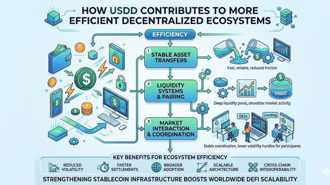 The image shows a flowchart or diagram of the process involved in the creation and management of a cryptocurrency. This flowchart helps explain how transactions are processed within a blockchain ecosystem, including the transfer of funds, the distribution of rewards, and network coordination. The focus of this image is on improving efficiency through centralized control using tools like USDD, which ensures fast transactions, reliable liquidity, and smooth financial coordination for users in the decentralized ecosystem.