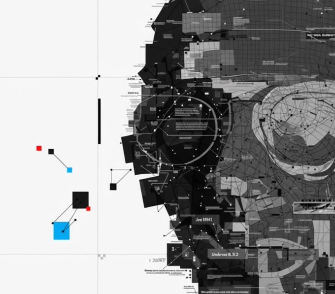 A complex black-and-white technical diagram or infographic featuring interconnected geometric shapes, circles, and text boxes including labels like 'Joe HMI' and 'Undress 0.5.2'.