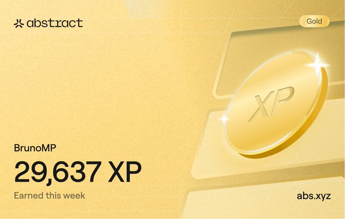 An Abstract platform XP card for user BrunoMP showing 29,637 XP earned this week with a gold tier badge and XP coin graphic.