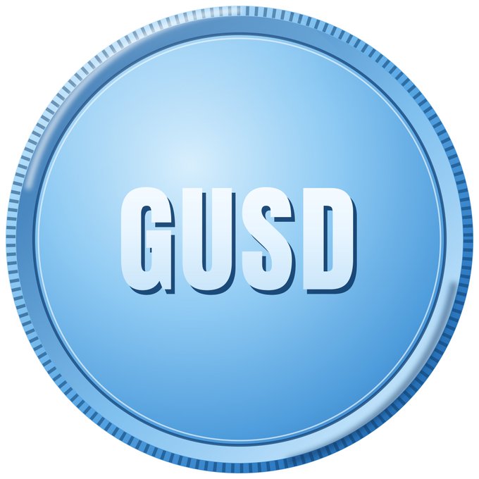 A blue circular coin featuring the text 'GUSD' in bold white letters.