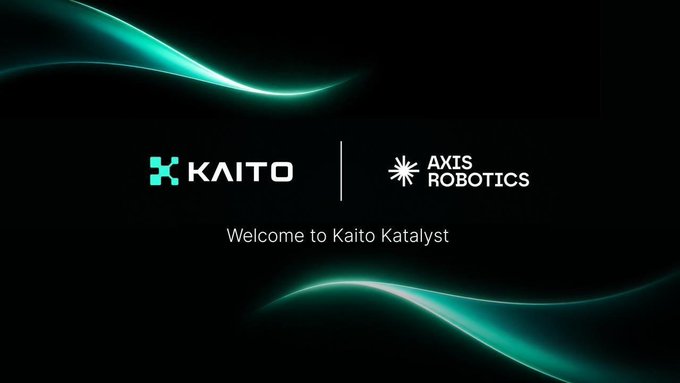 A promotional banner reading 'Welcome to Kaito Katalyst' featuring the logos of Kaito and Axis Robotics against a dark background with glowing teal waves.