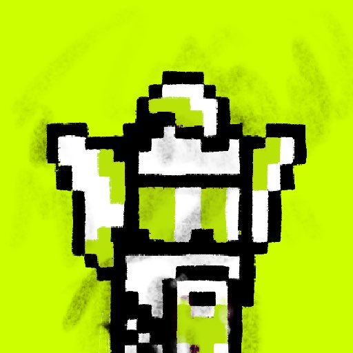 A pixelated, blocky character reminiscent of the CryptoPunks NFT style is shown against a bright neon green background, with white and black features forming its face and body. The image visually represents the "broker punk" theme mentioned in the post about purchasing these NFTs for under 1 ETH.