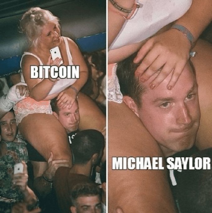 A collage of two images, with the top image featuring a woman holding a man's head and the bottom image showing a man's face with "BITCOIN" written above it.