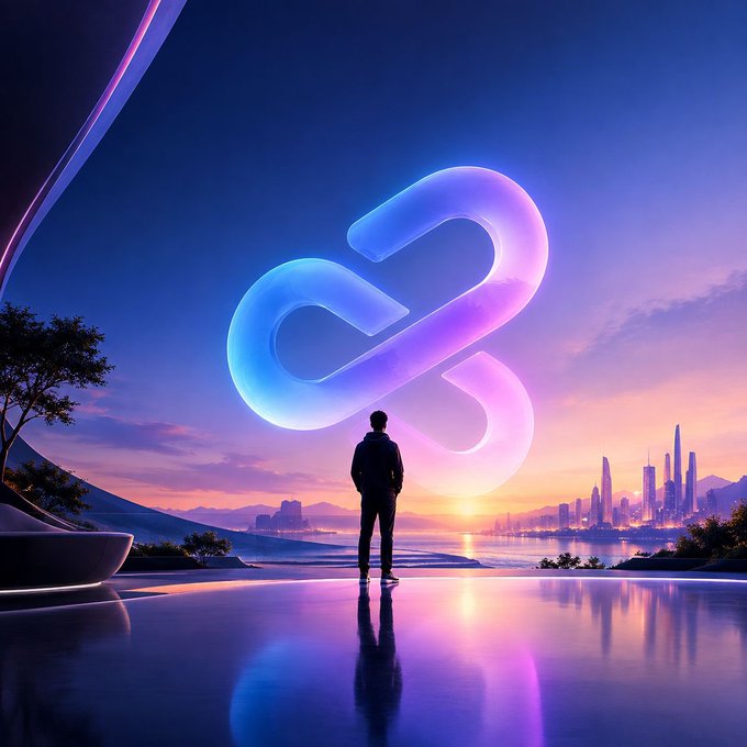 A silhouette of a person stands gazing at a glowing "$CHAIN" symbol hovering above a futuristic cityscape at sunset. The image visually captures the post's theme of individual contribution to a collective vision, framing the observer as an early believer witnessing the vast potential of ChainAI's future.