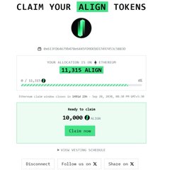 The image displays an "ALIGN Tokens" airdrop claim page showing an allocation of 11,315 ALIGN tokens on the Ethereum network alongside a current token price of $0.23, with a green "Claim now" button ready for user action. This corresponds to the post, which highlights a total allocation of approximately 100K $ALIGN tokens worth about $2300, demonstrating the user's pending claim opportunity on the Aligned Layer airdrop platform.