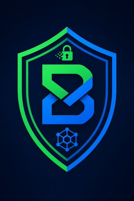 A digital logo featuring a blue and green shield with a stylized 'D' and lock symbol in the center, set against a dark background.
