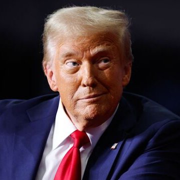 The image shows Donald Trump, and the accompanying post claims he will profit from cryptocurrency before addressing other matters.