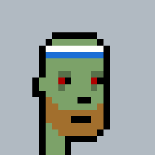 A pixel art illustration of a green-skinned zombie character with red eyes and a beard, wearing a white headband with blue and red stripes. The image ties to the post's "Grail Alpha Zombie" theme by visually representing the pixelated zombie character mentioned as holding $650,000 in DPUNK tokens for a raffle giveaway.