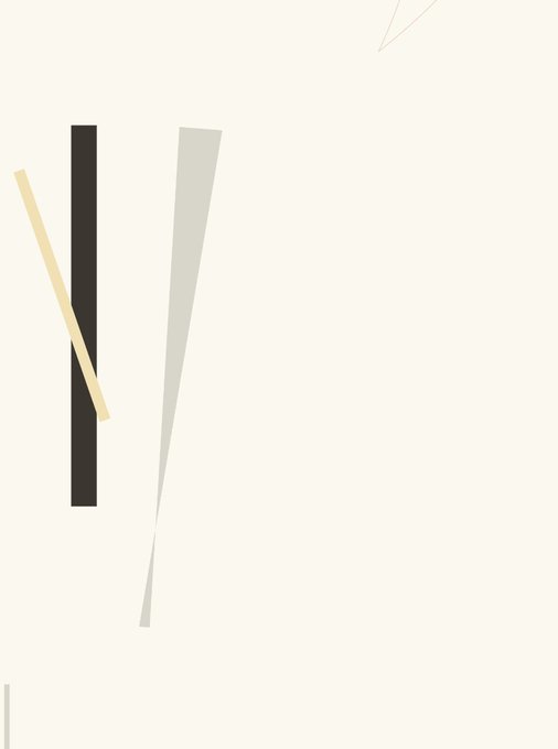 A minimalist abstract composition featuring vertical rectangular bars in black, beige, and gray against a cream background.