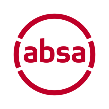 The image shows the red circular Absa bank logo, featuring the lowercase text "absa" centered within a segmented red ring. This logo represents the financial institution that has become the first bank in Africa to offer digital asset custody services to South African institutional clients.