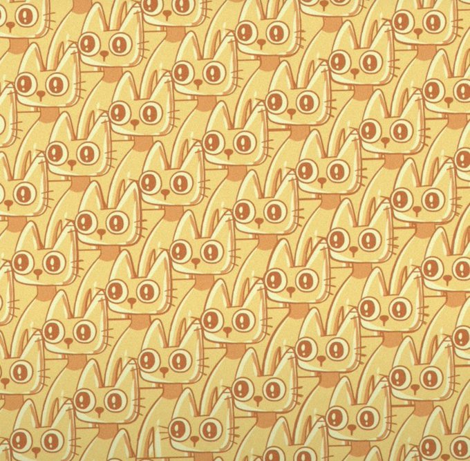 A repeating pattern wallpaper featuring cartoon orange cats with large eyes.