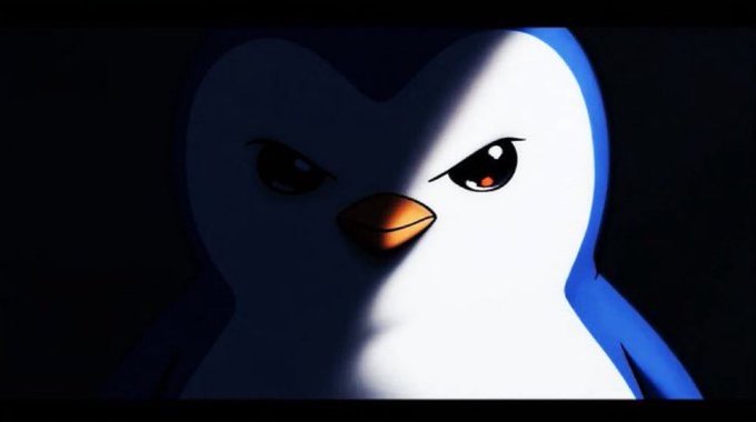 A cartoon penguin with an intense, glaring expression is dramatically lit from the side, creating a stark contrast between shadow and bright highlight across its face. The accompanying "POV: You didn't say Pengu Morning" text suggests this is a playful warning or scolding reaction image, implying the menacing-looking penguin is mock-angry at the viewer for forgetting to greet them.