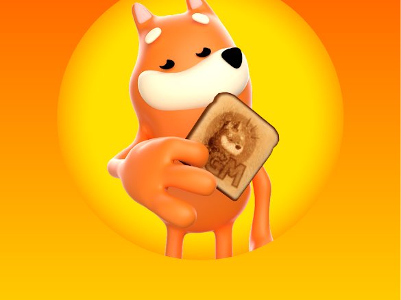 The image features an orange cartoon dog holding a piece of toast, which has a picture of a dog on it. The background of the image is yellow, creating a warm and cheerful atmosphere. The caption "BONK Morning Finish the week strong with a swap" suggests that the image might be related to a social media post or advertisement promoting a breakfast-related product or service.