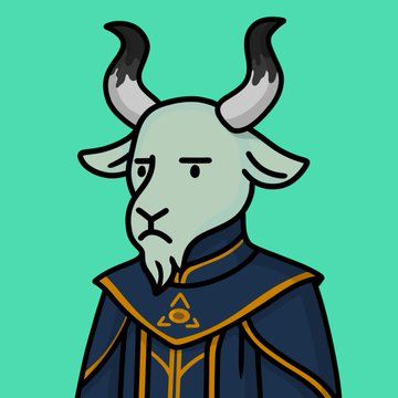 This image shows a cartoon goat character, likely representing "Cultist #3363," which is being given away as part of an NFT giveaway to celebrate the success of $PR.