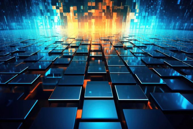 The image features a 3D rendering of a grid filled with blue cubes arranged in rows and columns. The cubes are illuminated from above, creating an interesting visual effect as they cast light onto each other. The background appears to be a gradient transitioning between blue and orange colors, adding depth and complexity to the scene. The image is accompanied by text that reads "Verifiable randomness is moving far beyond games. Our latest PR feature explores how Randcast and verifiable RNG can support higher-stakes applications - from fair Web3 gaming to healthcare, AI, and other data-sensitive environments where trust can’t be left to chance."