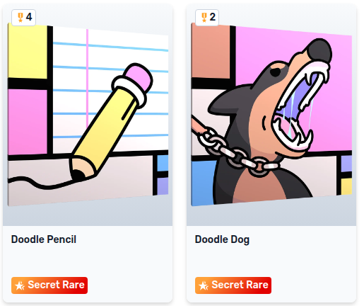 The image features two drawings of dogs, one with a pencil and the other with a chain. The drawing with the pencil has a dog holding a pencil, while the drawing with the chain has a dog holding a chain around its neck. Both drawings are labeled "Doodle Dog" on them.