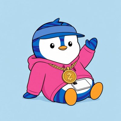 A cartoon penguin wearing a pink hoodie, blue cap, and a gold chain with a "Z" medallion waves cheerfully against a light blue background. The "Z" emblem matches the post's bullish "zcash to 1K" sentiment, with the penguin serving as a playful mascot representing the Zcash community.